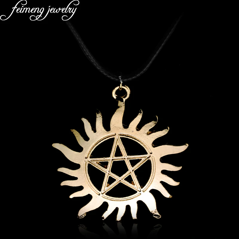 

Popular Movie Supernatural Dean Necklace Men's Sun Star Pendant Necklaces For Women Charm Golden Pentagram Jewelry Accessory