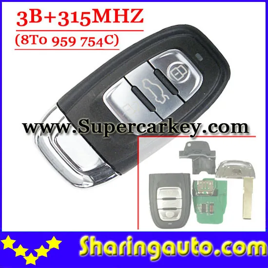 ФОТО Free Shipping ( 1pcs ) Excellent Quality Remote Key for Audi  A4L Q5 3Buttons Remote Key 315 mhz 8T0 959 754C(OEM)