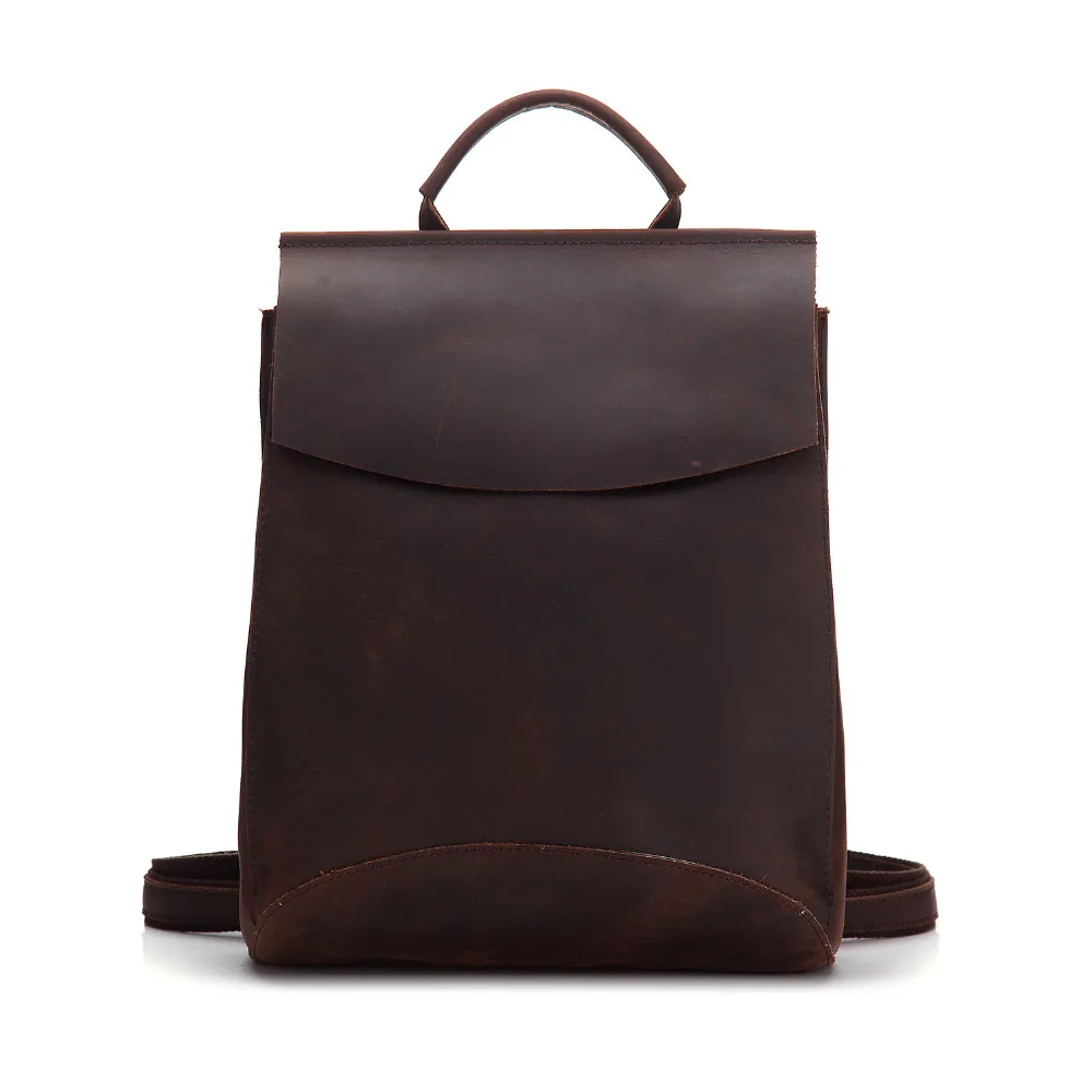 

YISHEN Unisex Vintage Solid Backpack Women Men School Bags Crazy Horse Genuine Leather Casual Travel Backpack Handmade MS8904