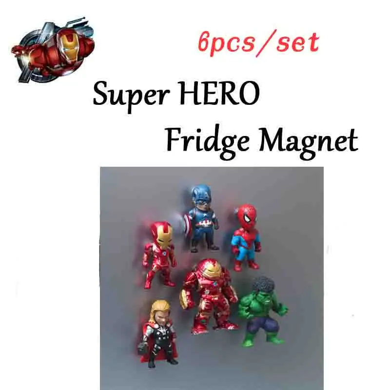 

6pcs/lot Cartoon Avengers series anime characters Marvel Hero Decoration 3D Creative PVC Fridge Magnetic Stickers Message Posts