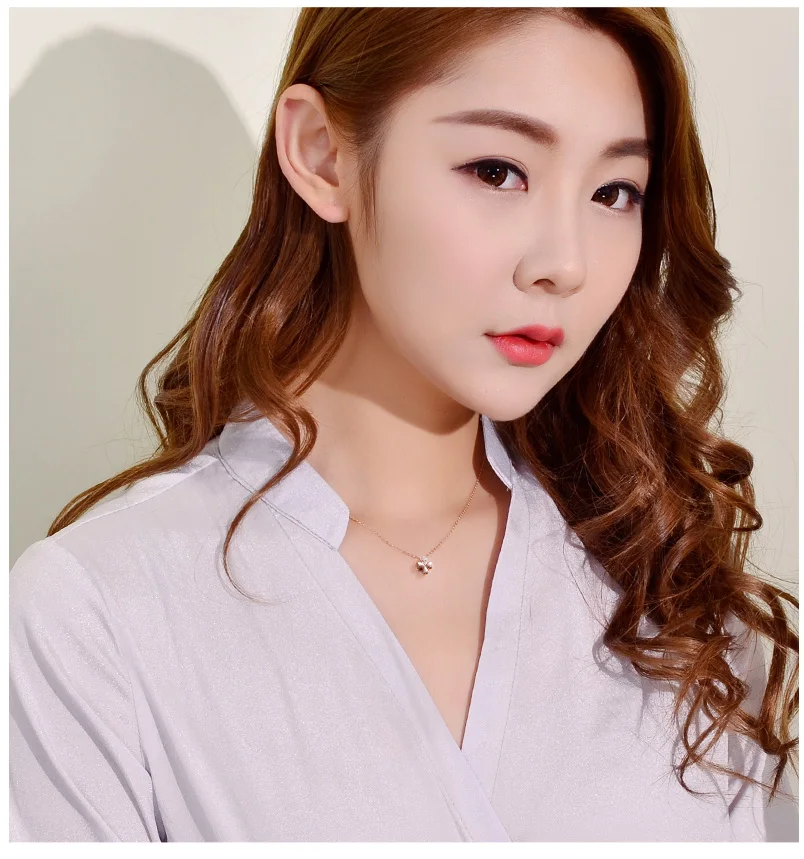 18k Gold Diamond Necklace Pendant Female Women Girl Miss Gift Chain Charm Clover Trendy Party Rose White Yellow drop shipping