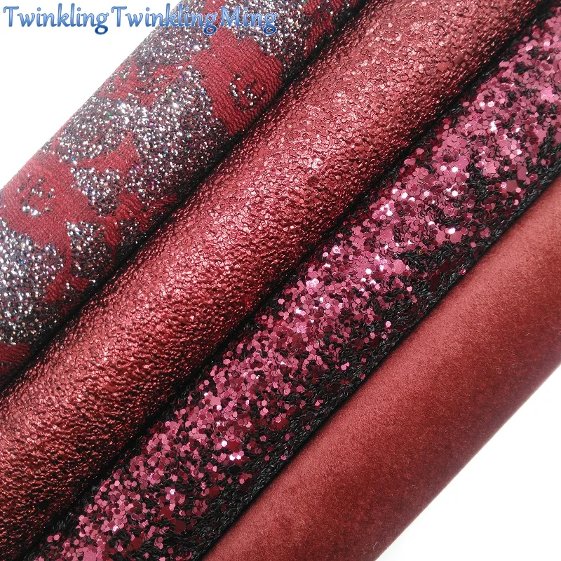 

WINE Chunky Glitter Canvas Sheet, 8"x11" Glitter Sheets, Lace Velvet Faux Leather Sheet For Hair Bow & Earring Fabric XM054
