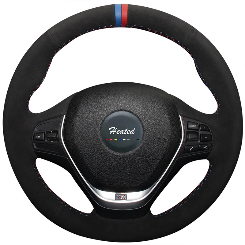 Black Suede Blue Red Marker Steering Wheel Cover for BMW F20 2012 2018 F45 2014