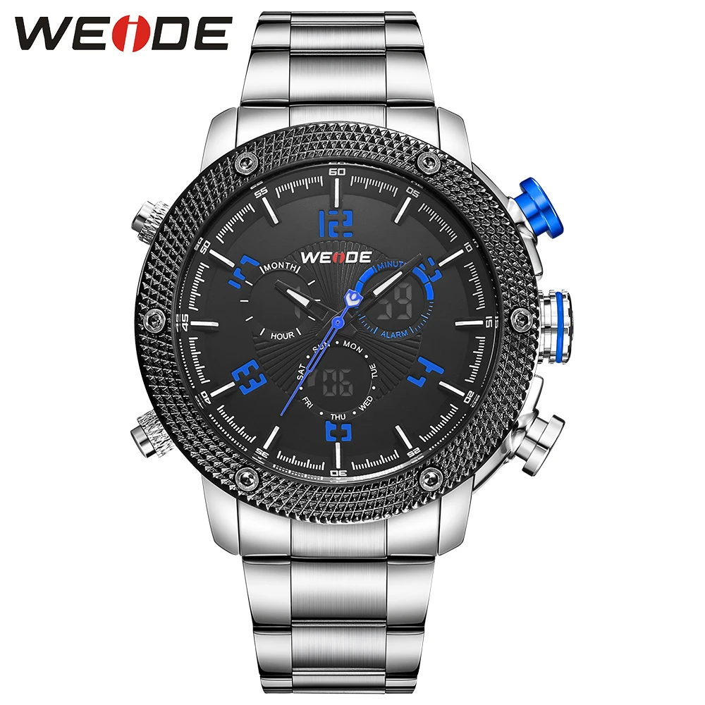 

2018 WEIDE Fashion Men Analog Sport Watch Multiple Time Date Digital Quartz Watch Full Steel Case Band Bracelet Clasp Wristwatch