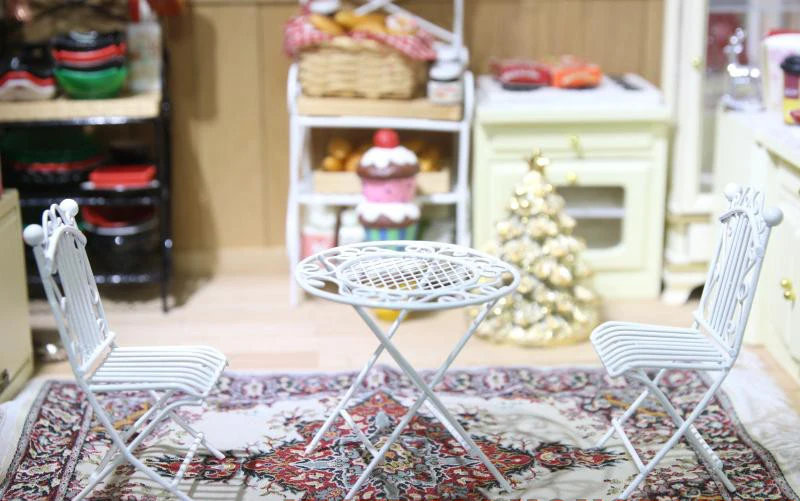 G10-X008 children baby gift Toy 1:12 Dollhouse mini Furniture Miniature rement accessories iron white table chair 3pcs/set