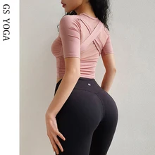 Женские спортивные рубашки для йоги, укороченный топ с коротким рукавом, топы для фитнеса, дышащие спортивные топы для тренажерного зала, спортивные топы для тренировок, женские рубашки