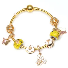 

Boosbiy Fashion Gold Crystal Flower Charm Bracelet For Women Gold European DIY Beads Pandora Bracelets & Bangles Pulseira