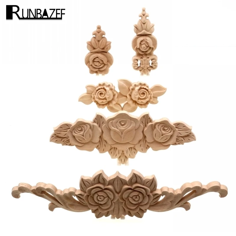 RUNBAZEF, европейский стиль, украшение для дома, маленькие аксессуары, резные деревянные розы, аппликация для шкафа, двери, окна, декоративные нашивки