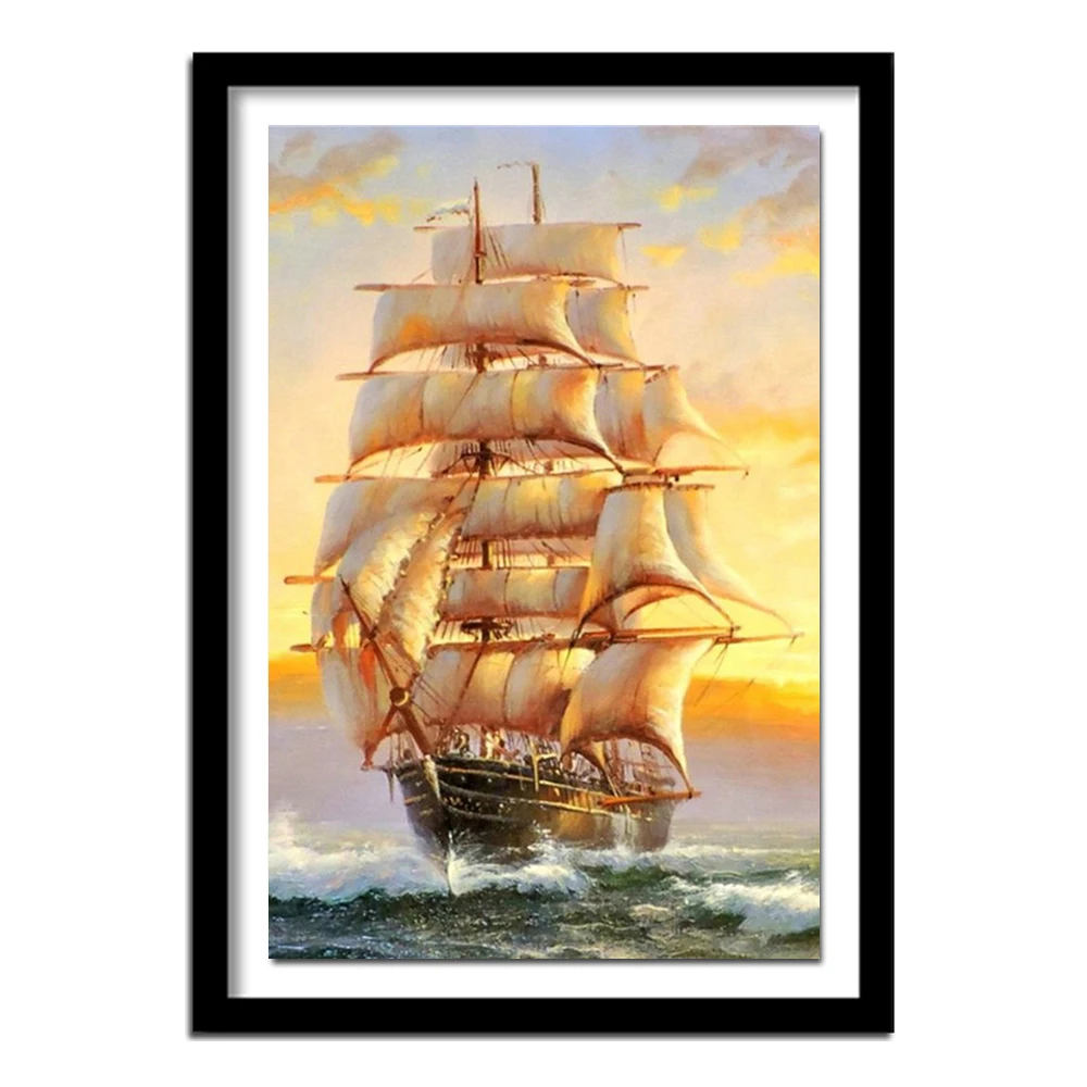

Diamond embroidery sale Diamond Painting Cross Stitch DIY yellow daybreak ship 5D Diamond painting christmas decorations