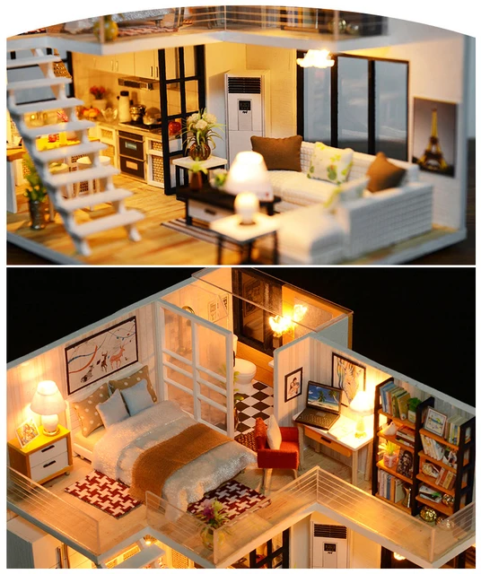 CUTEBEE DIY Doll House Wooden Doll Houses Miniature Dollhouse Furniture Kit with LED Toys for Children Christmas Birthday Gift 3