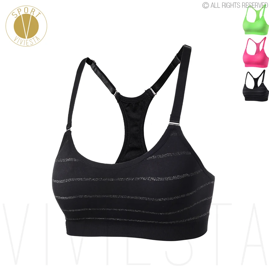 Adjustable Strap Glitter Striped Sports Bra Women's Gym Training