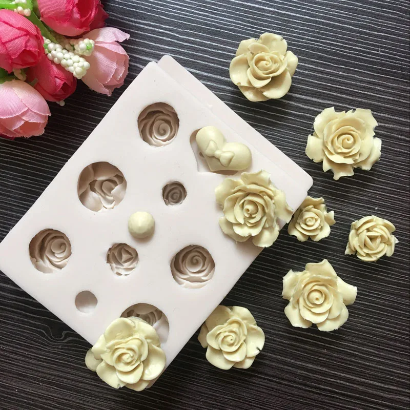 

New Roses of Different Sizes Love Shaped Silicone Mould Fondant cake decorating tools Chocolate candy baking mold