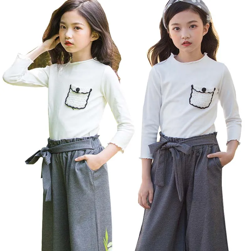 

Girls Clothes Autumn Cotton T shirt Wide leg Pants Girls Suit Children Clothing Set long Sleeve Baby Kids Tracksuit 9 10 12 Year