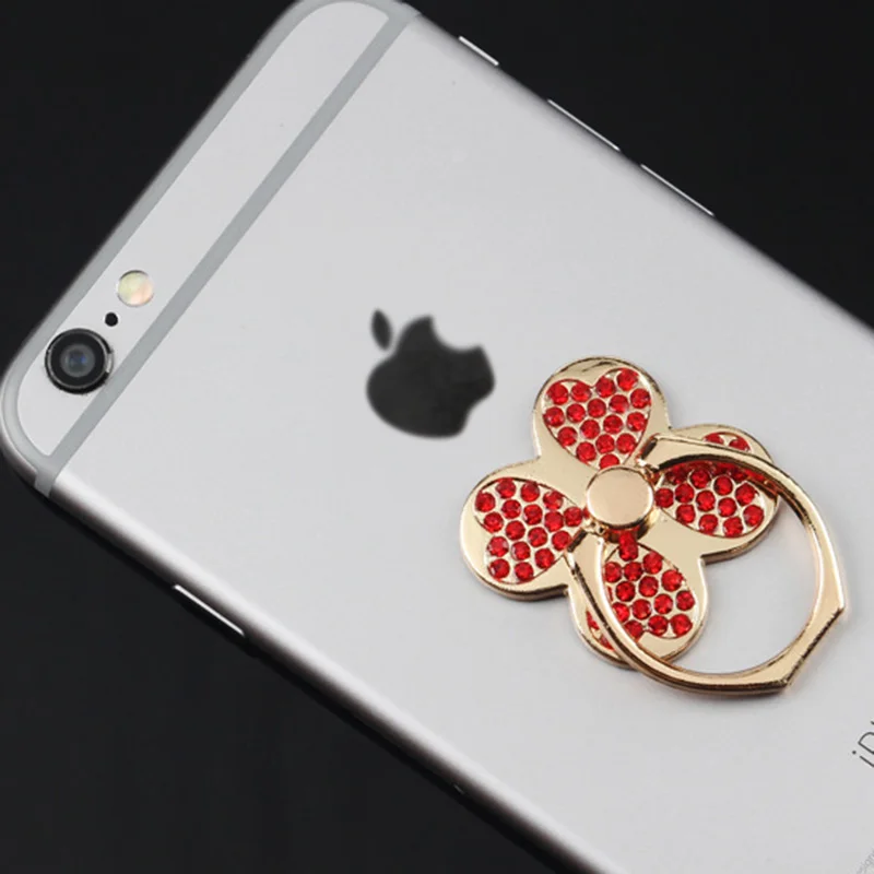 Diamond Ring Holder For iPhone Samsung Bracket Floral Stand For HUAWEI LG Flower Holder Sticker Lucky Clover Peacock