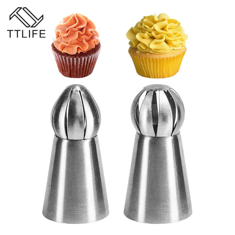 

TTLIFE 2pc Stainless Steel Russian Ball Nozzles Fondant Pastry Tips Icing Piping Nozzles Cake Decorations Dessert Decor