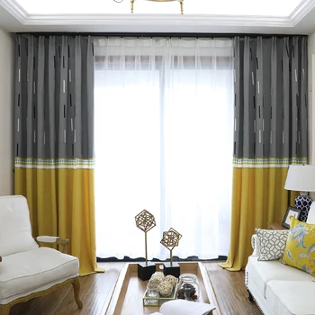 

Modern Striped Stitching Curtains For Living Room Thickened Gray Curtians For Bedroom Window Screens