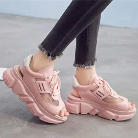 

YOUBROER Sandal Female Fish Mouth Sponge Cake Thick Bottom Movement Summer New Style Joker Student Net Shoe