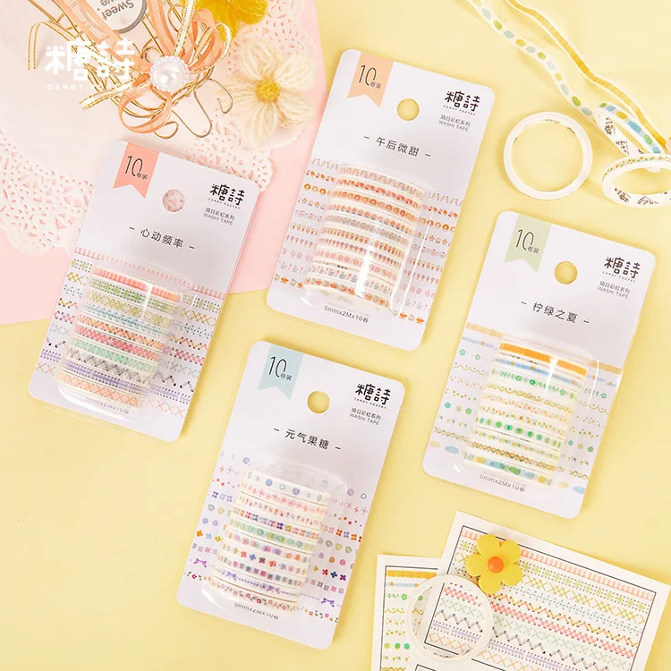 

10 pcs/pack Sunny Rainbow Series Decorative Washi Tape Set DIY Scrapbooking Masking Tape School Office Supply