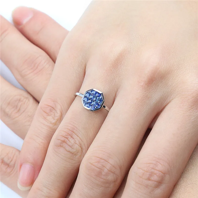 AINUOSHI 18K Natural Blue Sapphire Ring White Gold Octagonal Ring AU750 Fine Wedding Brand Women Trendy Engagement