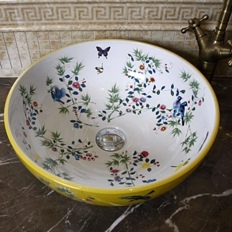 Us 198 0 Porcelain China Classic Painting Art Birds Flowers White Countertop Ceramic Bathroom Sink Chinese Porcelain Wash Basin In Bathroom Sinks