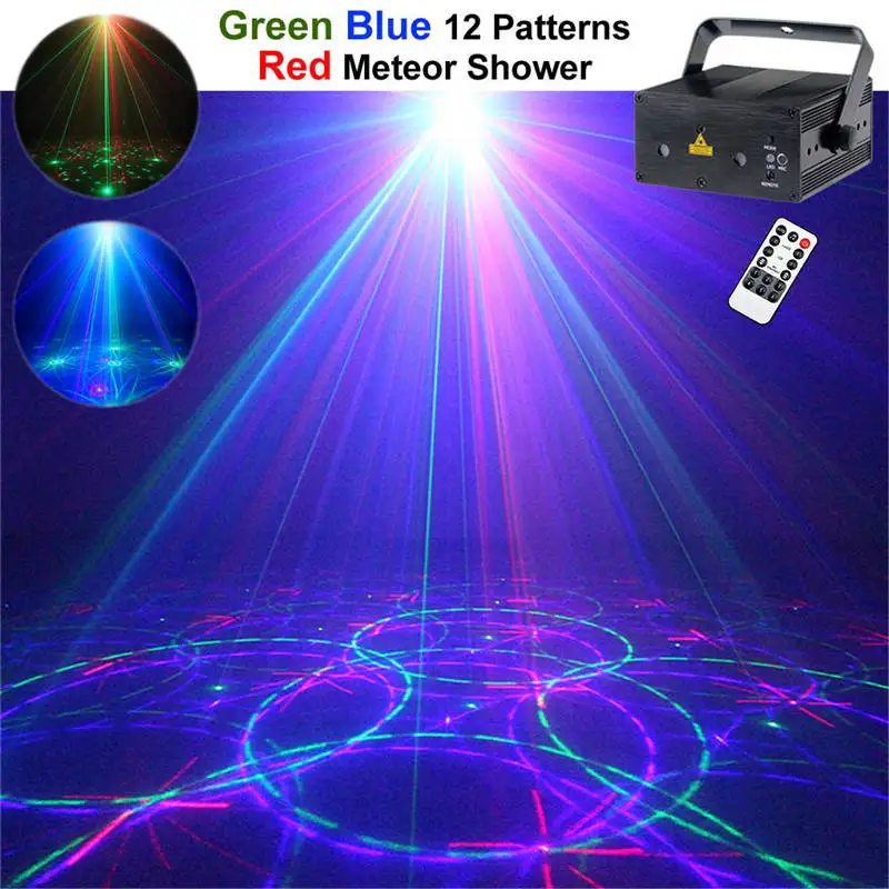 

Mini Remote Music Red Green Blue RGB Laser Stage Lights Blue LED Mixing Effect DJ Show Projector Home Party Lighting 12R-RGB300