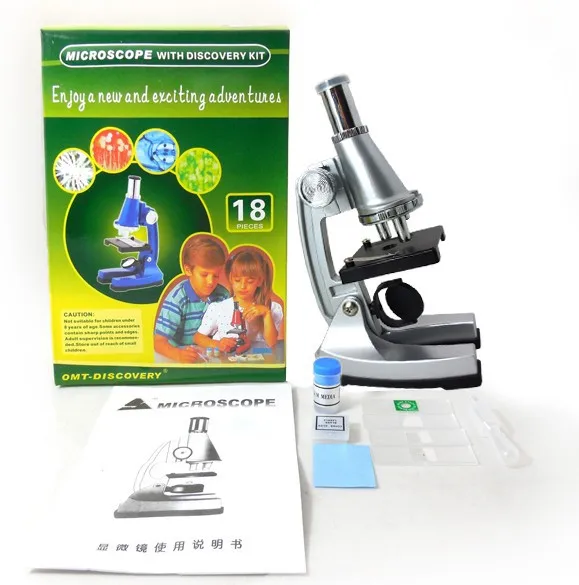 Детский подарок на день рождения 100x, 200x, 300x пластиковый монокулярный Биологический микроскоп с электрическим светильник источник для студентов