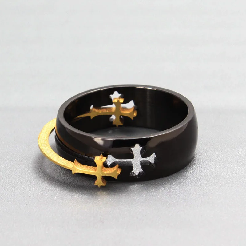 

Vintage punk black ring titanium steel removable gold-color cross rings men fashion jewelry anel masculino anillos bague