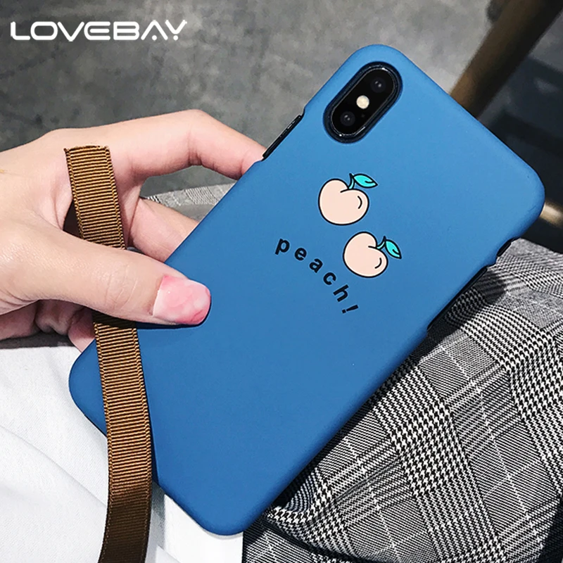 

Lovebay Phone Case For iPhone X 8 7 6 6s Plus Summer Cartoon Fruit Peach Painted Matte Hard PC Back Cover Cases For iPhone X