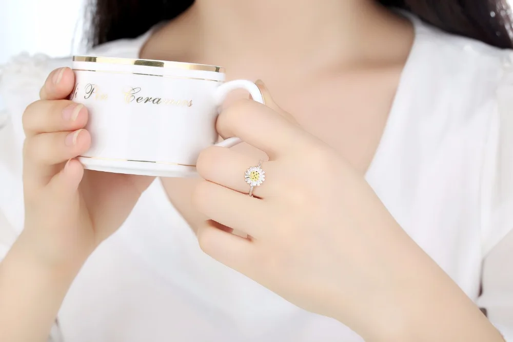 New arrival silver plated ring for women Daisy flower wedding ring Chrysanthemum engagement jewelry Adjustable size dropshipping - Image 6