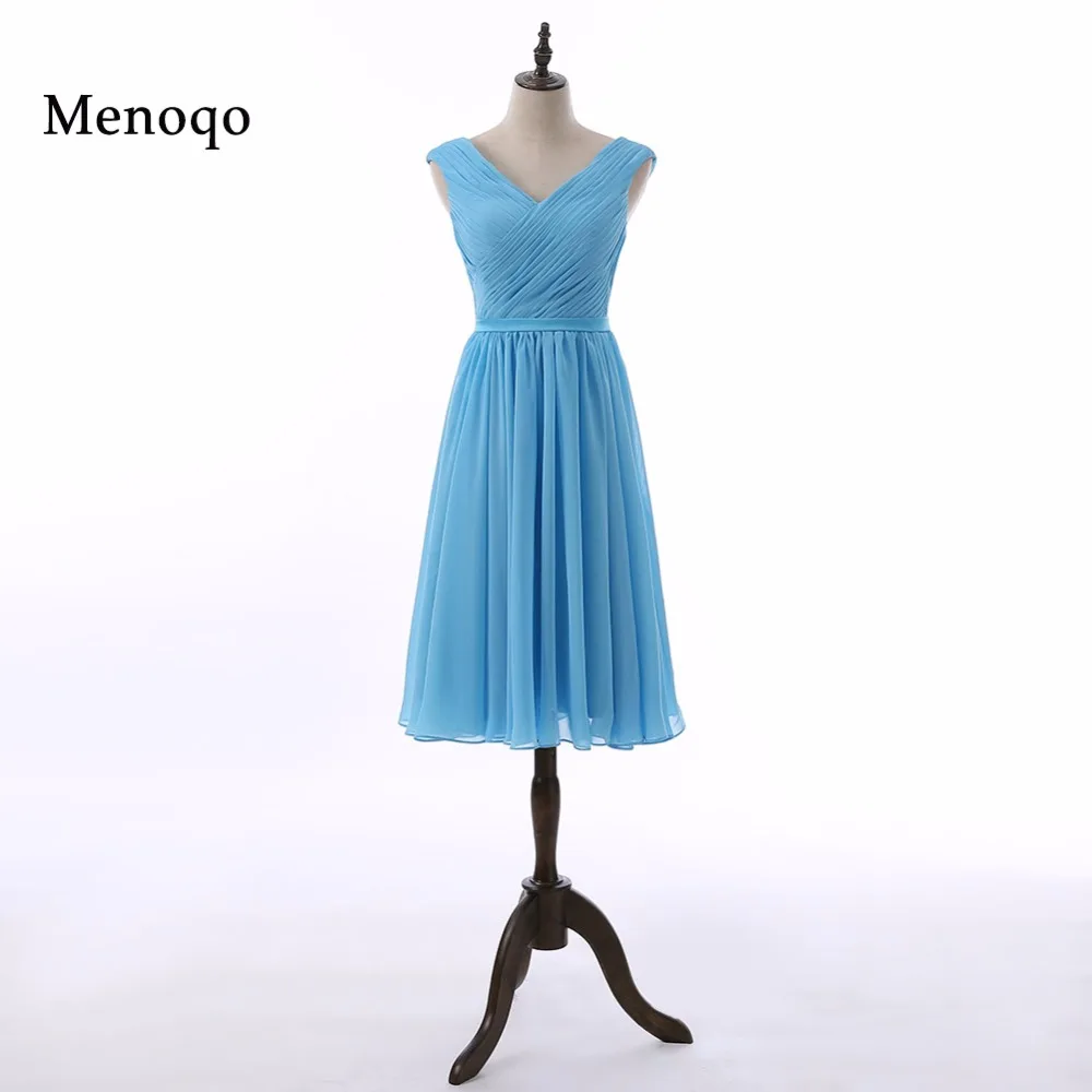 Menoqo V Neck Bridesmaids Dresses Pleat Quality beautiful Short Wedding Party Dress New prom