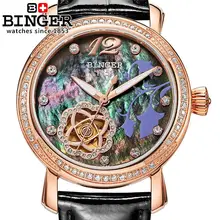 Switzerland Binger Women’s watches fashion luxury watch leather strap automatic winding mechanical Wristwatches B-1132L-4