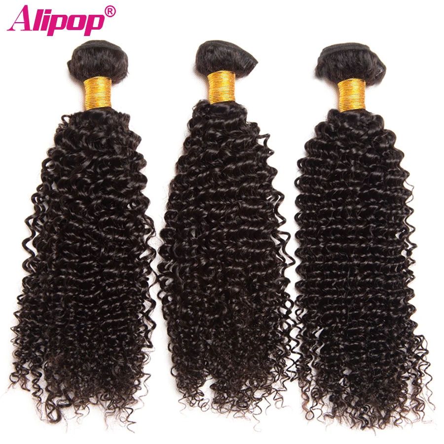3 Bundles Afro Kinky Curly Weave Human Hair Bundles Malaysian Hair Bundles Remy Hair Extensions 10-28 ALIPOP Natural Color (2)