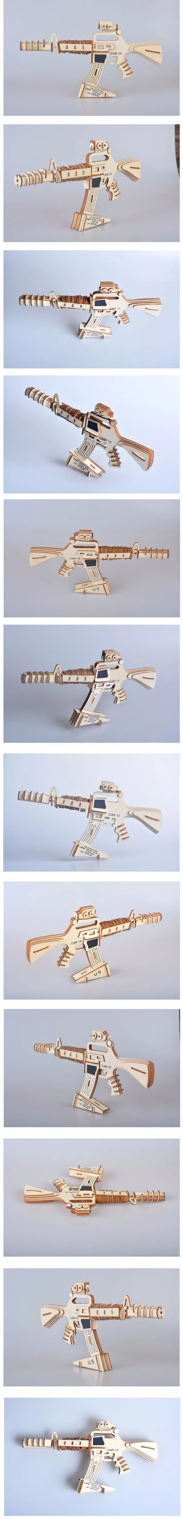 Новинка 1 шт. лазерная резка DIY 3D деревянные головоломки по дереву монтажный комплект бег пожарный пистолет с резиновой лентой для мальчиков подарок