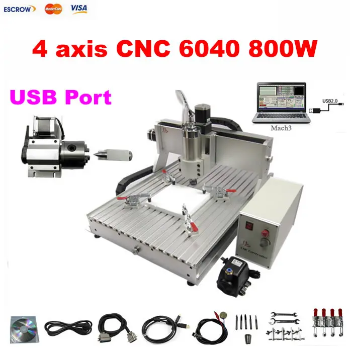 

USB PORT 800W cnc router 3d 6040 desktop cnc machine 4 axis for wood acrylic plastic MDF