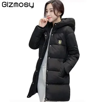 

Gizmosy 2019 New Long Winter Jacket Women Slim Female Coat Thicken Parka Down Cotton Clothing Hooded Jackets Student SY020-1