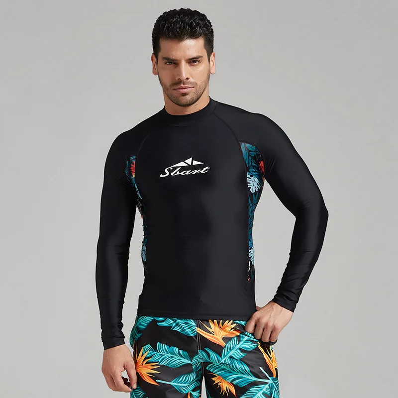 Sbart эластичный длинный рукав rashguards купальники мужские купальники футболки топы мужские серфинг парусный спорт пляжные купальные костюмы Новинка EO - Цвет: Черный