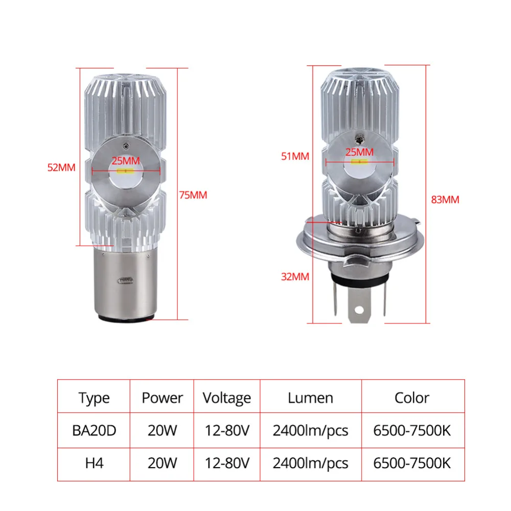 ATcomm светодиодный H4 BA20D HS1 передняя фара мотоцикла 6500 K белый 20 Вт 2400Lm CSP 12 В мотоцикл противотуманный фонарь лампада Phare светодиодный мото