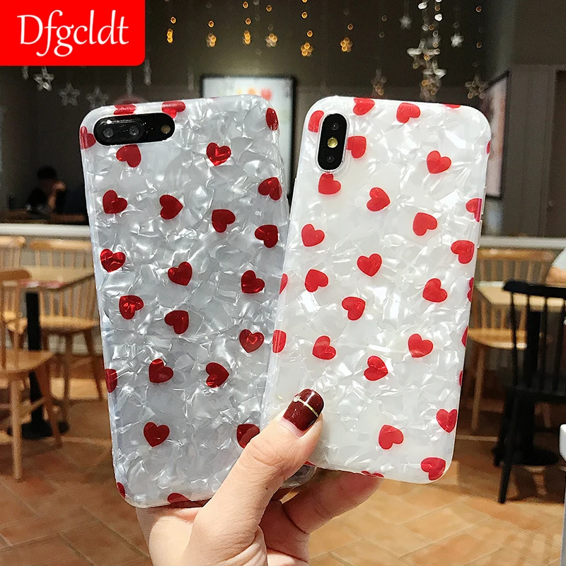 

Cute Heart Pattern Fashion Simplicity Shellfish Texture Phone Cases For iphone 6S 7 8 Plus X Xs Max Luxury TPU Full Coque Fundas