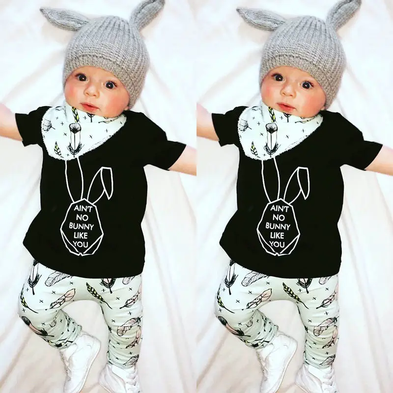Infant Kids Girls Boys Clothing 3pcs Toddler Newborn Baby Boy Girl BUNNY T-shirt Tops Pants Outfits Set Clothes 2017 toddler infant baby boy shoes navy blue casual newborn boys sneaker soft sole girls shoes tenis menino