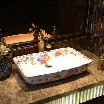 

Antique Europe Vintage Style Ceramic Art Basin Sinks Counter Top high quality ceramic wash basin crack glazed round