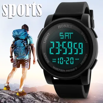 

HONHX Fashion Sports Brand Men's Digital Watch LED Waterproof Military Silicone Strap Buckle Date Mens Clock Wrist Watches reloj