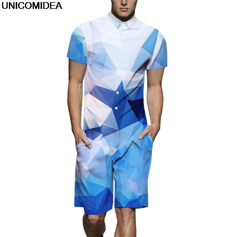 

Gradient Plaid Block Men Romper 3D Jumpsuit Playsuit Harajuku Harem Cargo Overalls One Piece Jumpsuit Hawaiian Shirts Men's Sets
