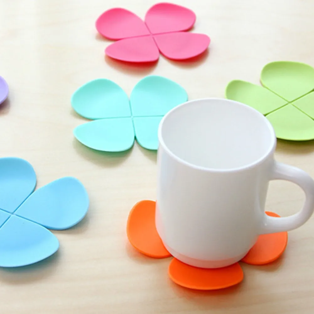 Por Coffee Cup Coasters Lots 100pcs Mixed Colors Flower Petal Shape Cup Coaster Tea Coffee Mat Table Decor Durable