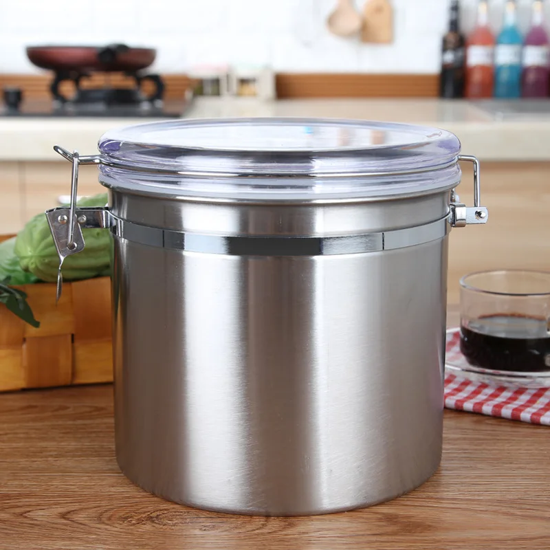 Stainless Steel Sealed Canister Coffee Flour Sugar Cans Container Nuts Grains Tea Storage Jars