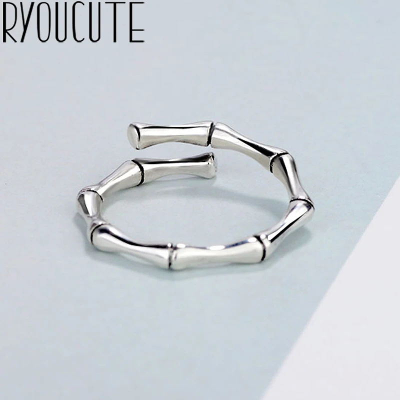 

Bohemian Vintage 925 Sterling Silver Bamboo Rings for Women Wedding Trendy Jewelry Large Adjustable Antique Rings Anillos