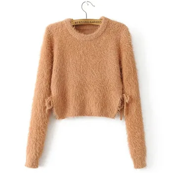 

2020 new explosion models on both sides with exposed umbilical pullover female short mohair sweater 69169