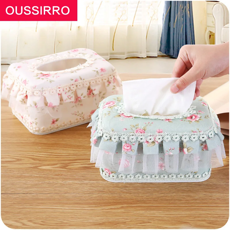 

OUSSIRRO Lace Tissue Box Home Fashion Tissue Boxes Paper Pumping Tissue Cover Napkin Flannelette Lovely Bear Lace Tissue Box
