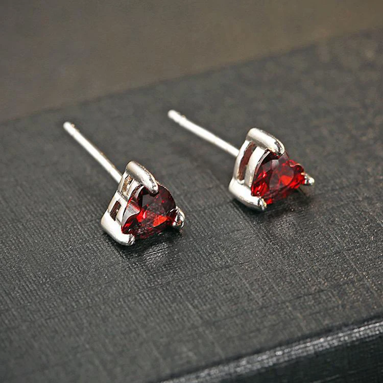 

925 Silver Earrings Women Jewelry Ear Stud Heart Love Red Crystal White Gold Fashion Findings Cute Gifts 2017 New Arrive 5mm 1pc