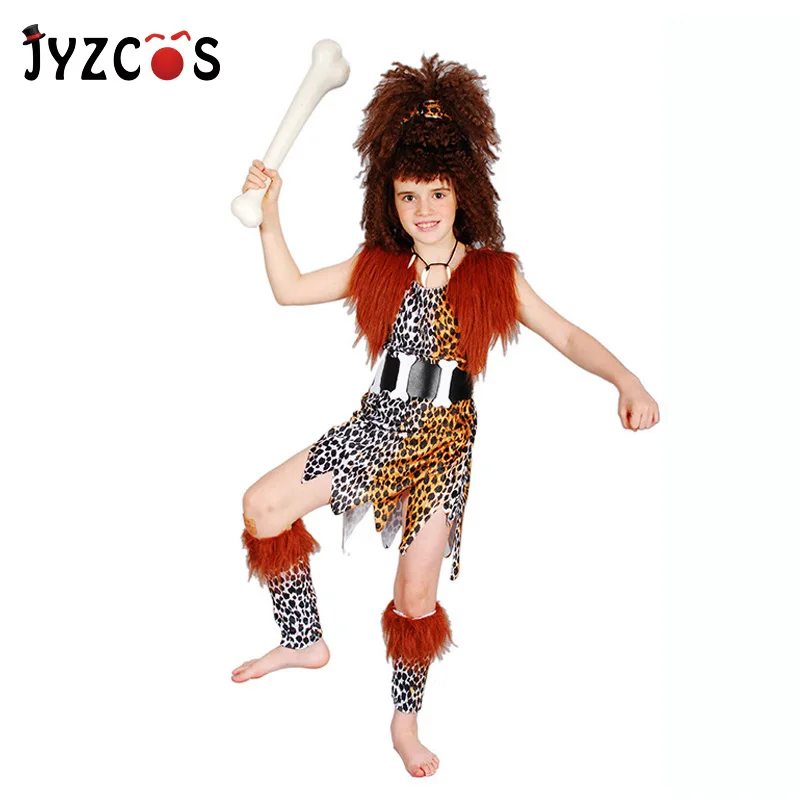

JYZCOS Leopard Savage Caveman Croods Flintstones Primitive Costume Indian Cosplay Halloween Party Costumes for Kids Girls Boys