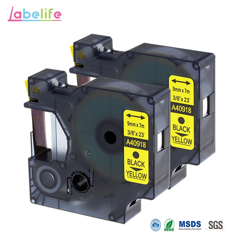 Labelife 2 упаковки 9 мм 40918 черный на желтый совместимый для DYMO D1 этикетки